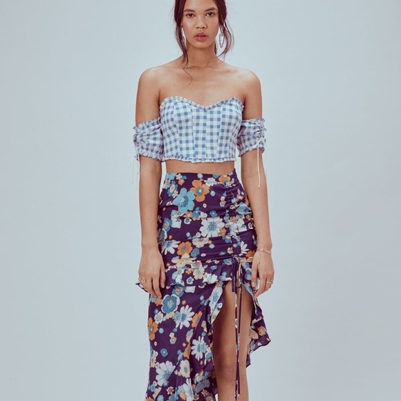 For Love And Lemons Blue Gingham Crop Top - Picture 2 of 7